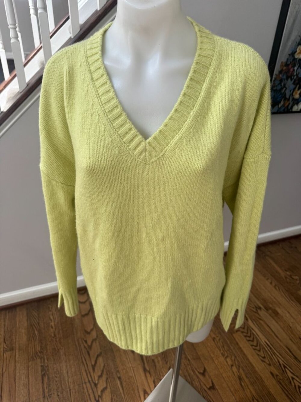 Favorite Daughter The William V-Neck Sweater Wool Cashmere Citron Size XS